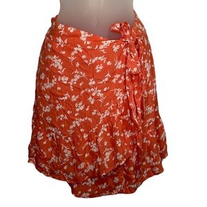 Gap Orange White Floral  Wrap Ruffle Skirt Size 4